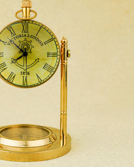 Brass Compass with Clock - WL4574-1