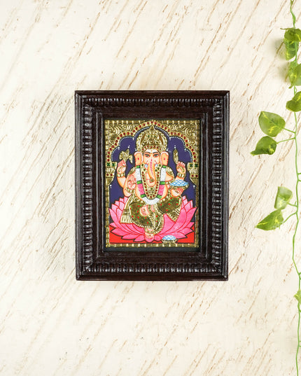 Tanjore Painting - Ganesha on Lotus - Flat (Gold Foil) - 8x6 inch - WL4585
