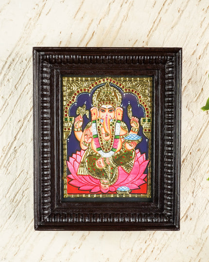 Tanjore Painting - Ganesha on Lotus - Flat (Gold Foil) - 8x6 inch - WL4585
