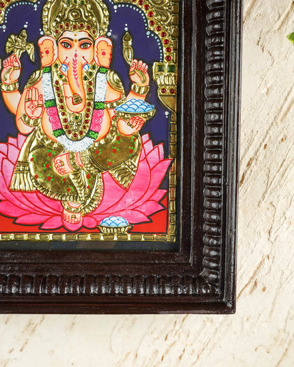 Tanjore Painting - Ganesha on Lotus - Flat (Gold Foil) - 8x6 inch - WL4585