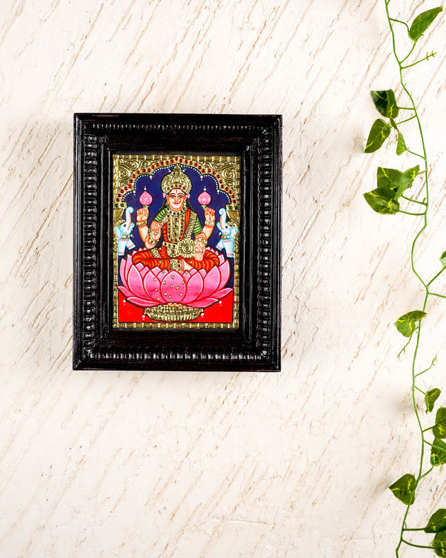 Tanjore Painting - Gajalakshmi on Lotus - Flat (Gold Foil) - 8x6 inch - WL4587
