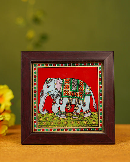 Elephant Reverse Glass Painting Frame - 4 x 4 inch - WL4608