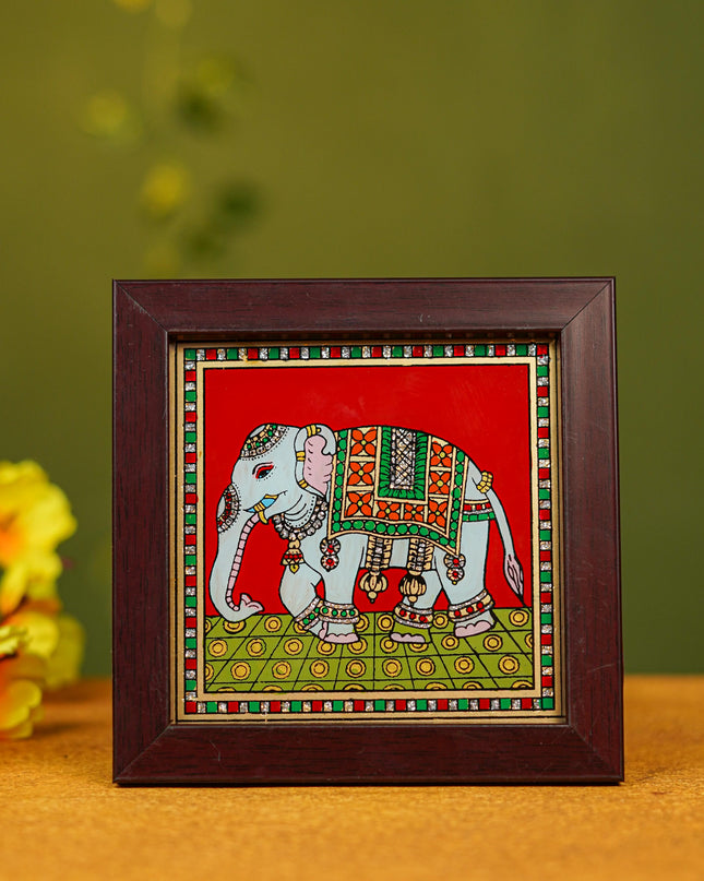 Elephant Reverse Glass Painting Frame - 4 x 4 inch - WL4608