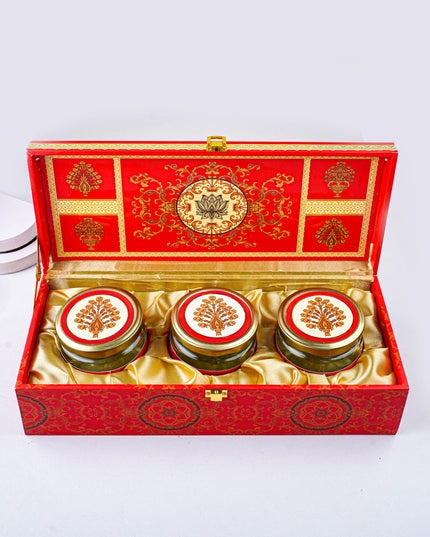 Decorative 3 Jar Dry Fruit Box - Red - WL4618-2