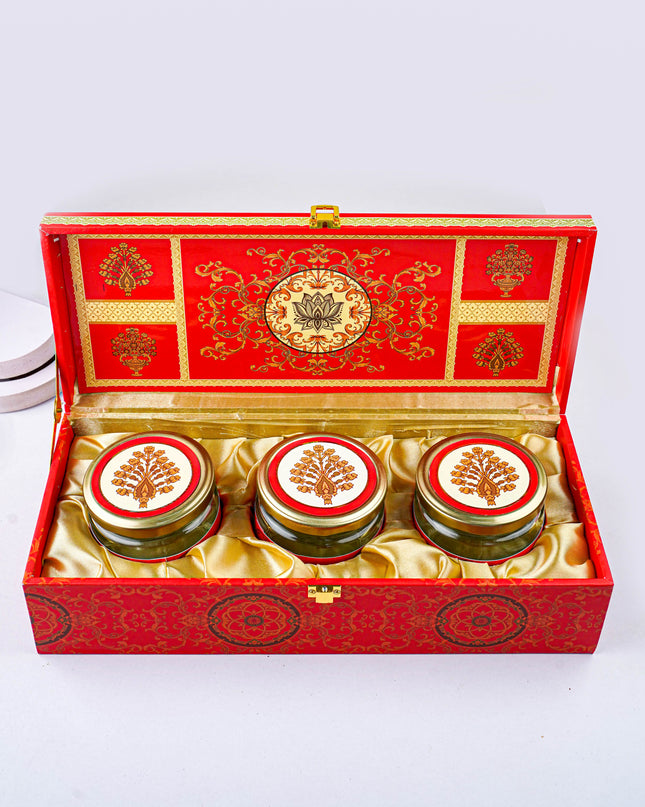 Decorative 3 Jar Dry Fruit Box - Red - WL4618-2