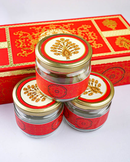 Decorative 3 Jar Dry Fruit Box - Red - WL4618-2