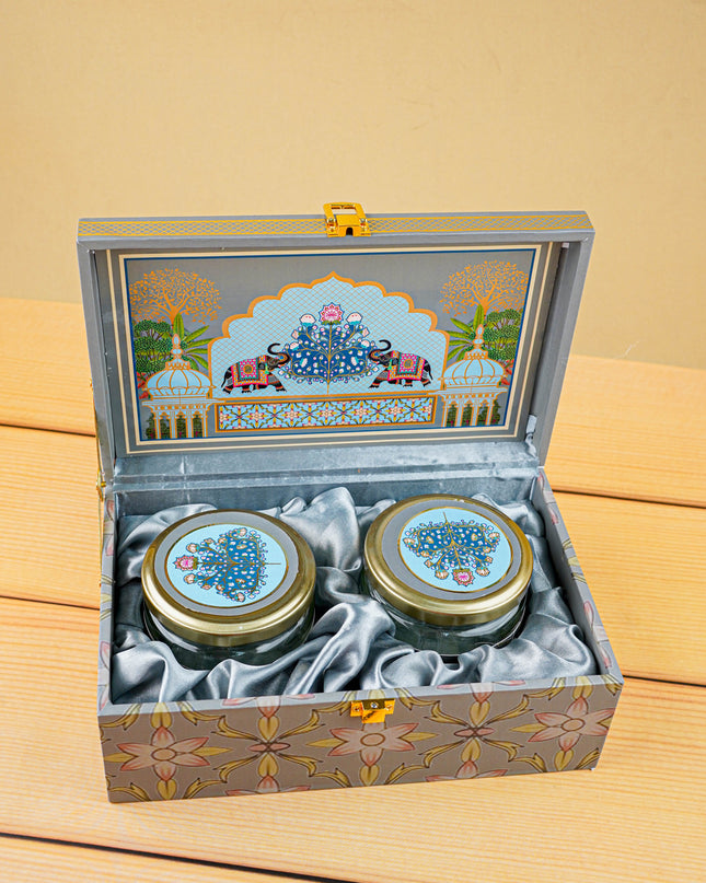 Decorative 2 Jar Dry Fruit Box - Green - WL4619