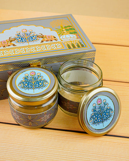 Decorative 2 Jar Dry Fruit Box - Green - WL4619