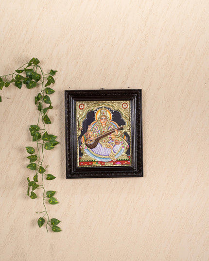 Tanjore Painting - Saraswathi - Semi Embossed - 12x10 inch - WL4701