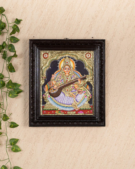 Tanjore Painting - Saraswathi - Semi Embossed - 12x10 inch - WL4701