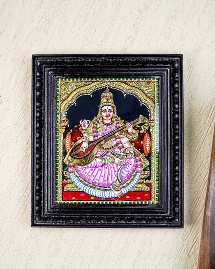 Tanjore Painting - Saraswathi - Semi Embossed - 12x10 inch - WL4701