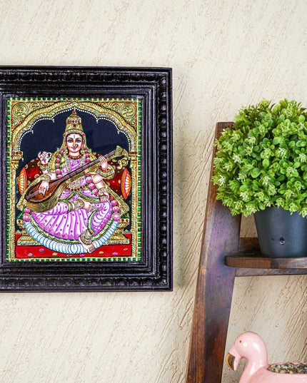 Tanjore Painting - Saraswathi - Semi Embossed - 12x10 inch - WL4701
