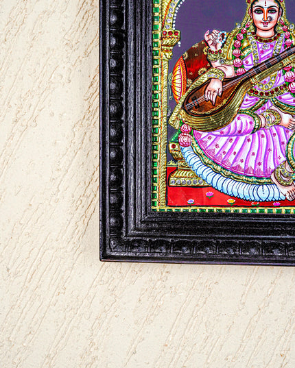 Tanjore Painting - Saraswathi - Semi Embossed - 12x10 inch - WL4701