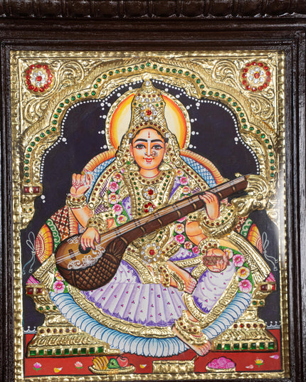 Tanjore Painting - Saraswathi - Semi Embossed - 12x10 inch - WL4701