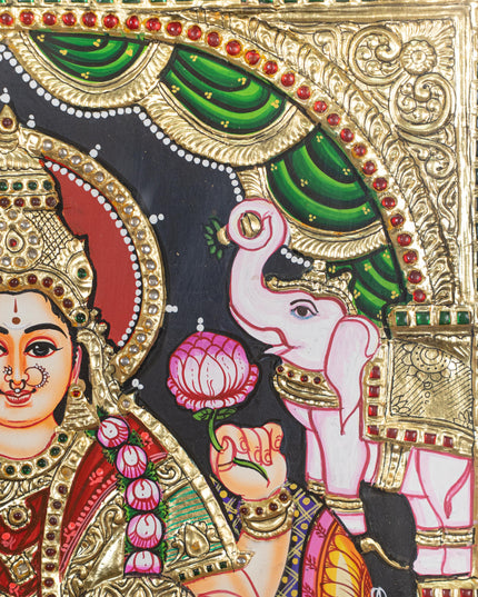 Tanjore Painting - Gajalakshmi - Flat (Gold Foil) - 18x14 inch - WL4711