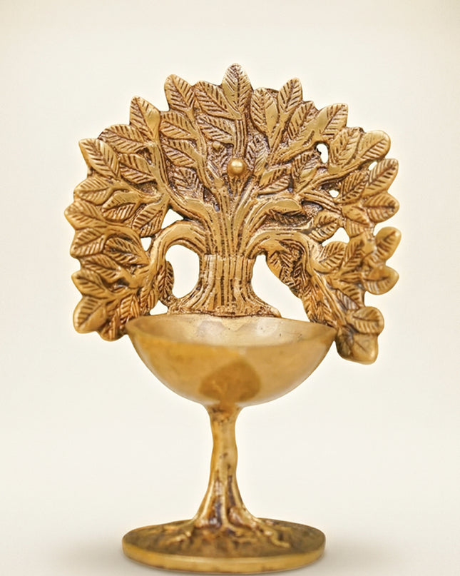 Brass Kalpavriksha Tree with Diya - 7 inch - WL4759