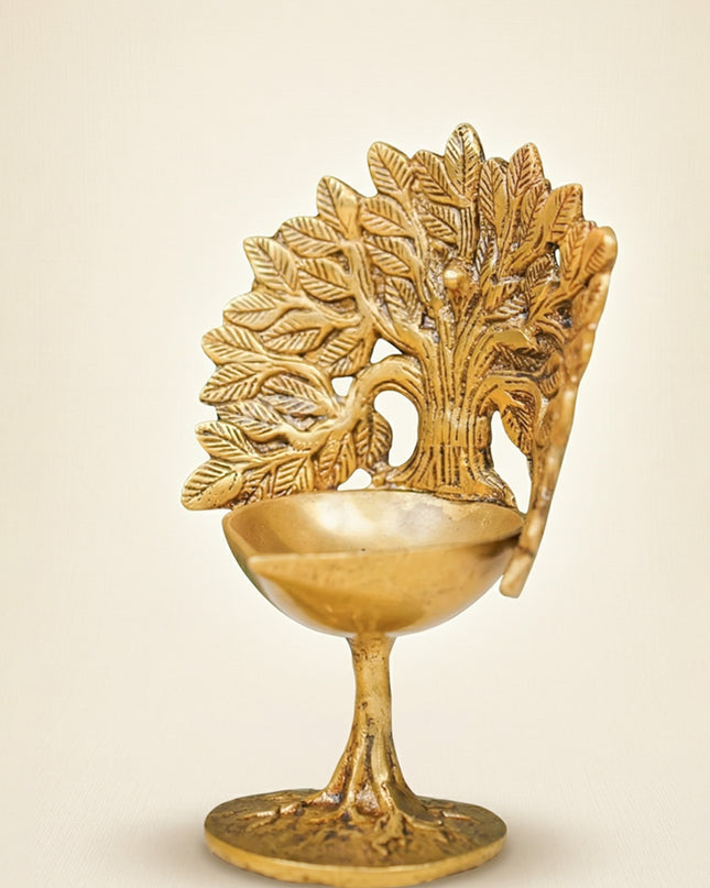 Brass Kalpavriksha Tree with Diya - 7 inch - WL4759