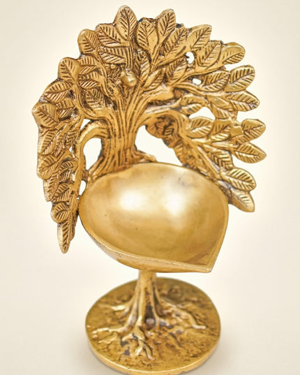 Brass Kalpavriksha Tree with Diya - 7 inch - WL4759