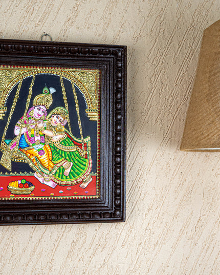 Tanjore Painting - Radha-Krishna on Jhoola - Flat (Gold Foil) - 12x10 inch - WL4763