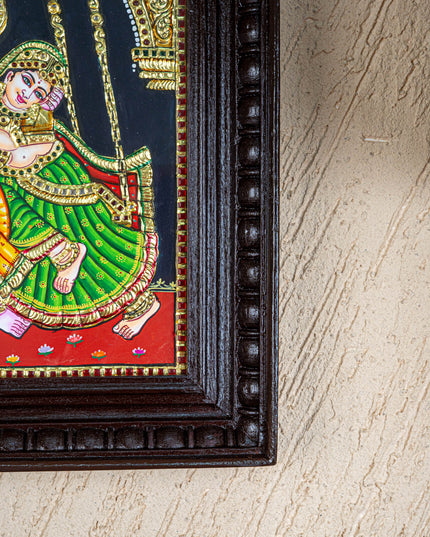 Tanjore Painting - Radha-Krishna on Jhoola - Flat (Gold Foil) - 12x10 inch - WL4763