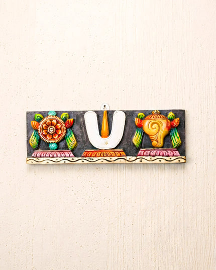 Wooden Carved Shank Chakra Nama Panel - 15 inch - WL4834-1