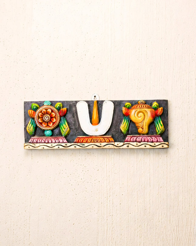 Wooden Carved Shank Chakra Nama Panel - 15 inch - WL4834-1