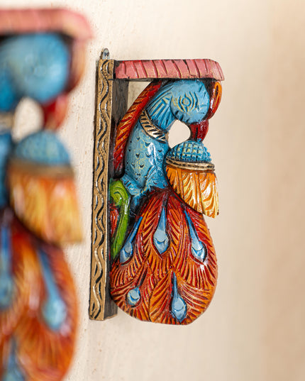 Wooden Carved Peacock Bracket - 12 inch - Set of 2 - WL4836-2