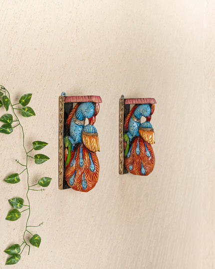 Wooden Carved Peacock Bracket - 12 inch - Set of 2 - WL4836-2
