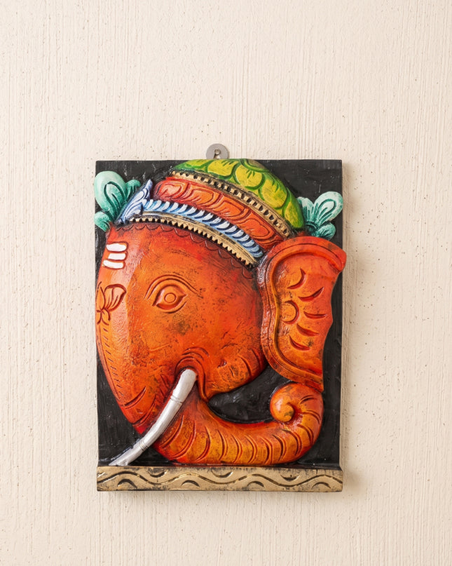 Wooden Carved Ganesha Wall Hanging - 12 inch - WL4849