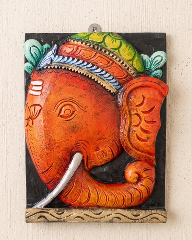 Wooden Carved Ganesha Wall Hanging - 12 inch - WL4849