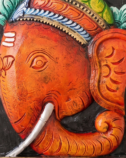 Wooden Carved Ganesha Wall Hanging - 12 inch - WL4849