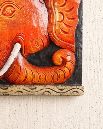 Wooden Carved Ganesha Wall Hanging - 12 inch - WL4849