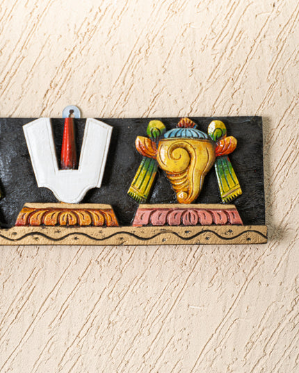 Wooden Carved Shank Chakra Nama Panel - 18 inch - WL4852-2