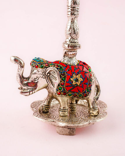 White Metal Kuthu Vilaku with Annapakshi & Elephant - 18 inch - WL4883