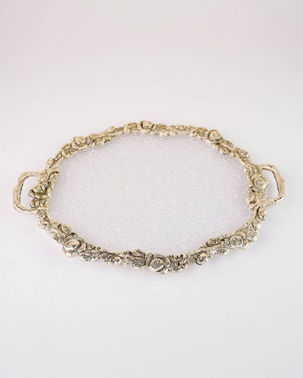 White Metal Oval Tray - 14 inch - WL4886