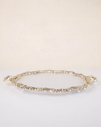 White Metal Oval Tray - 14 inch - WL4886