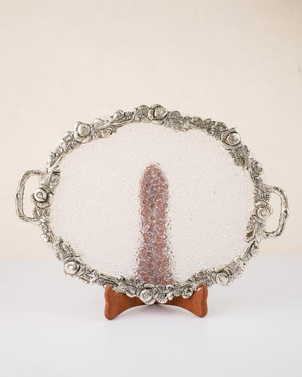 White Metal Oval Tray - 14 inch - WL4886