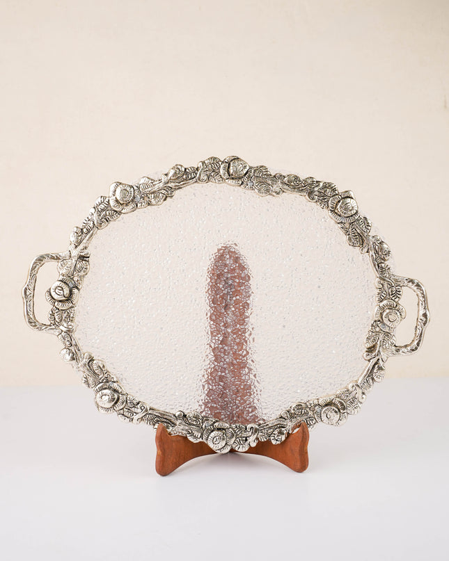 White Metal Oval Tray - 14 inch - WL4886