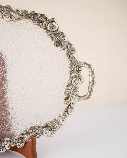 White Metal Oval Tray - 14 inch - WL4886