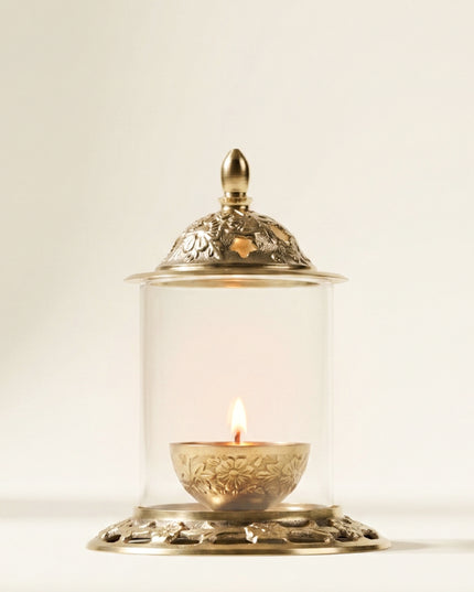 Brass Diya with Glass - 6 inch - WL4911