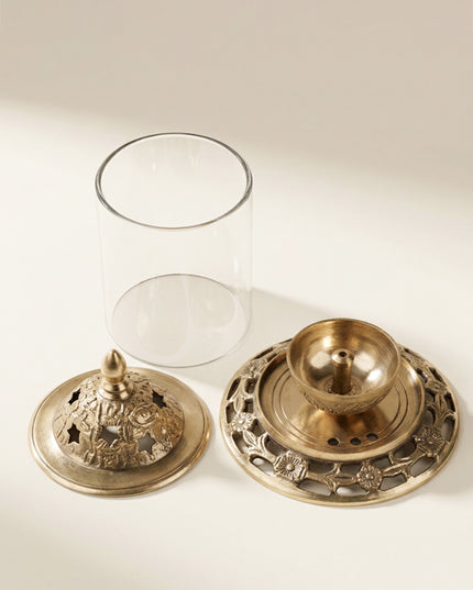 Brass Diya with Glass - 6 inch - WL4911