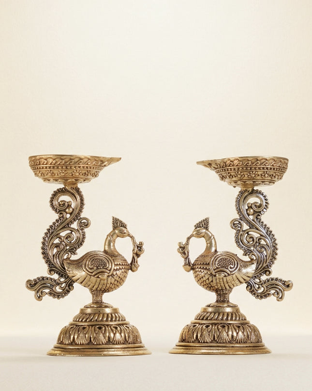 Brass Annapakshi with Diya - Set of 2 - WL4915