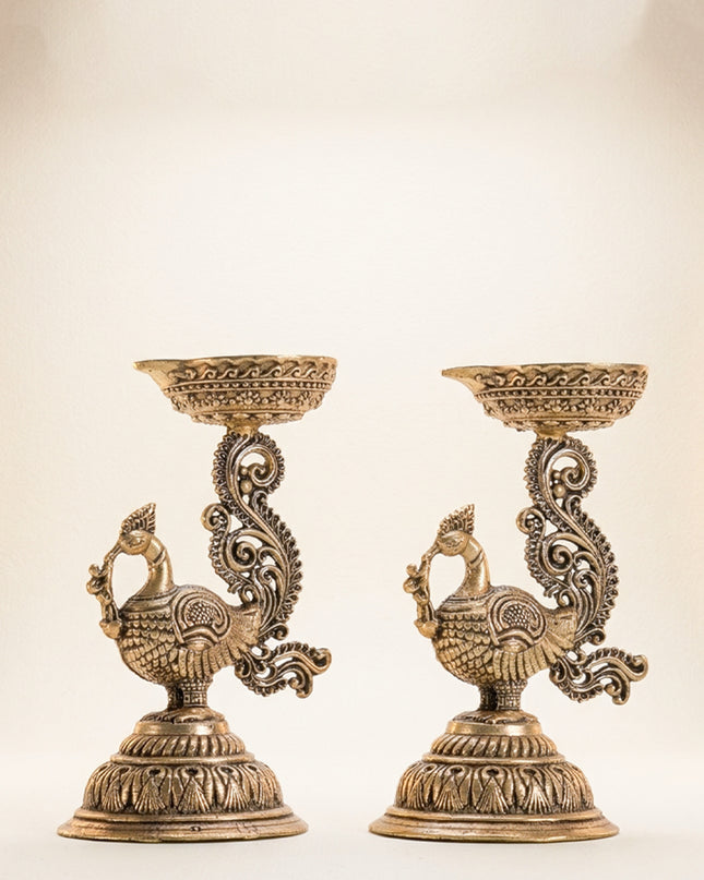 Brass Annapakshi with Diya - Set of 2 - WL4915