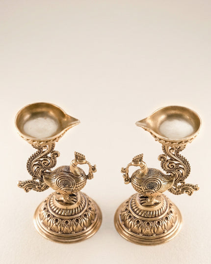 Brass Annapakshi with Diya - Set of 2 - WL4915