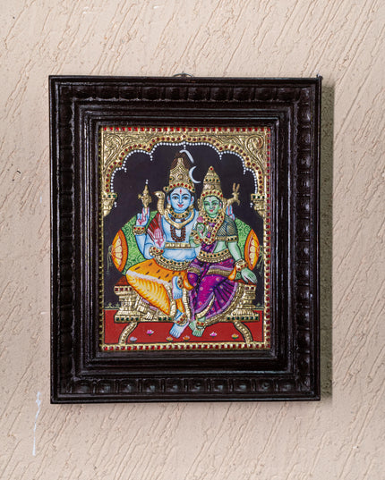 Tanjore Painting - Shivan-Parvati - Flat (Gold Foil) - 10x8 inch - WL4984