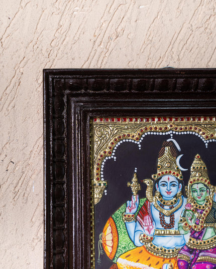 Tanjore Painting - Shivan-Parvati - Flat (Gold Foil) - 10x8 inch - WL4984