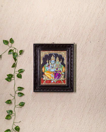 Tanjore Painting - Shivan-Parvati - Flat (Gold Foil) - 10x8 inch - WL4984