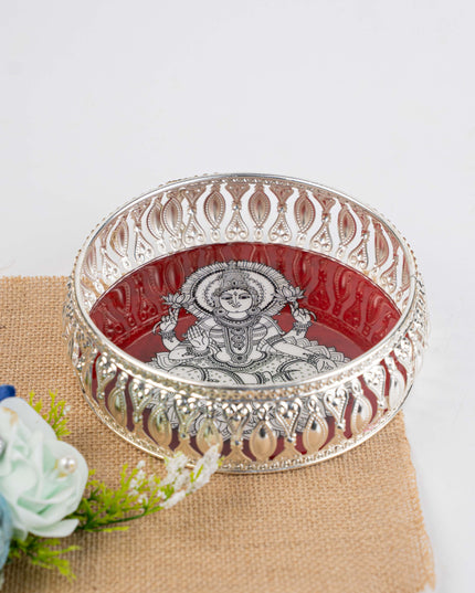 German Silver Tray with Madhubani Print - 6 inch - WL5118