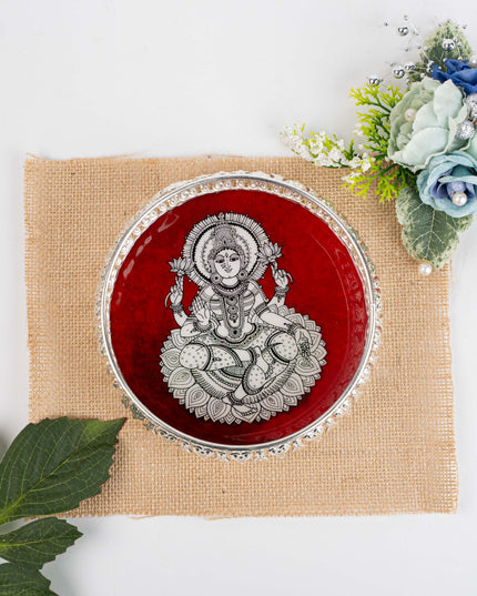 German Silver Tray with Madhubani Print - 6 inch - WL5118