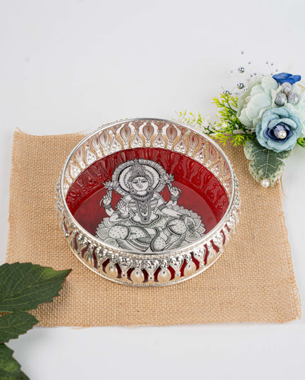 German Silver Tray with Madhubani Print - 6 inch - WL5118